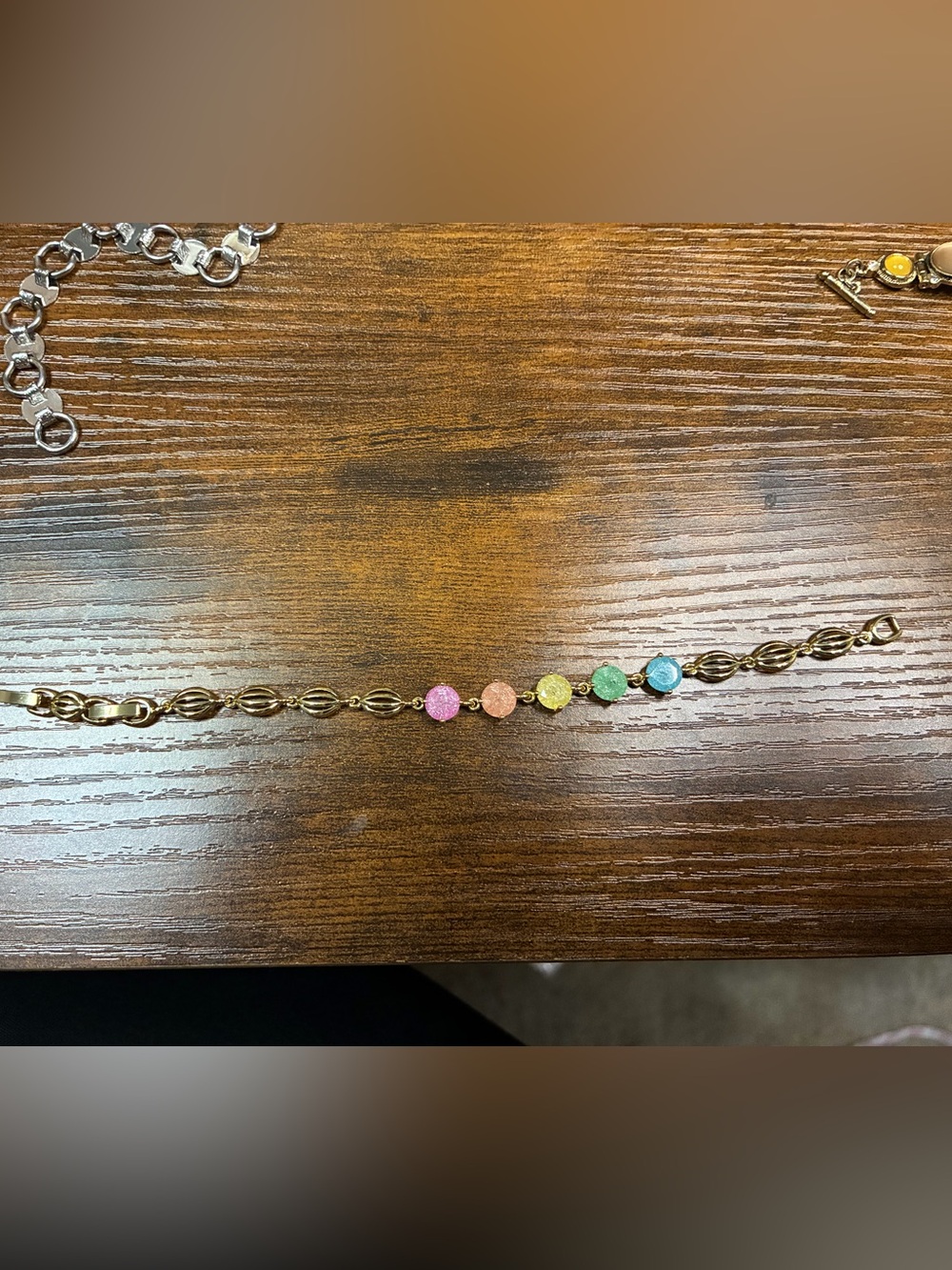 Gold-Tone Multicolor Druzy Disc Bracelet - Pink, Peach, Yellow, Green, Blue